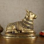 Brass Nandi Statue | 16.5" x 20" x 9" | 19.50 kg | Vintage Antique Tone | Traditional Hindu Temple Bull Sculpture | Sacred Art | Jaipurio